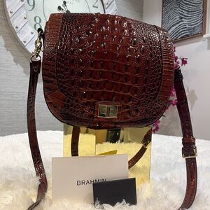 Brahmin Rich Brown Croc-Embossed Crossbody Bag